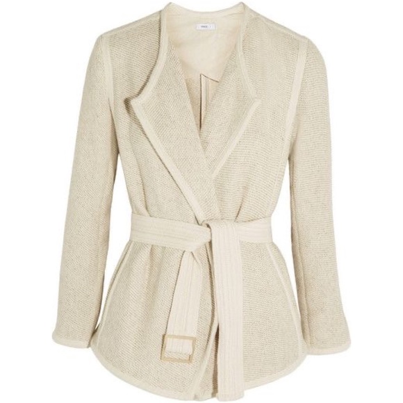 VINCE. Belted Soft Tweed Cotton-Blend Robe Jacket in Cream Beige • Blogger Fav! - Picture 4 of 13